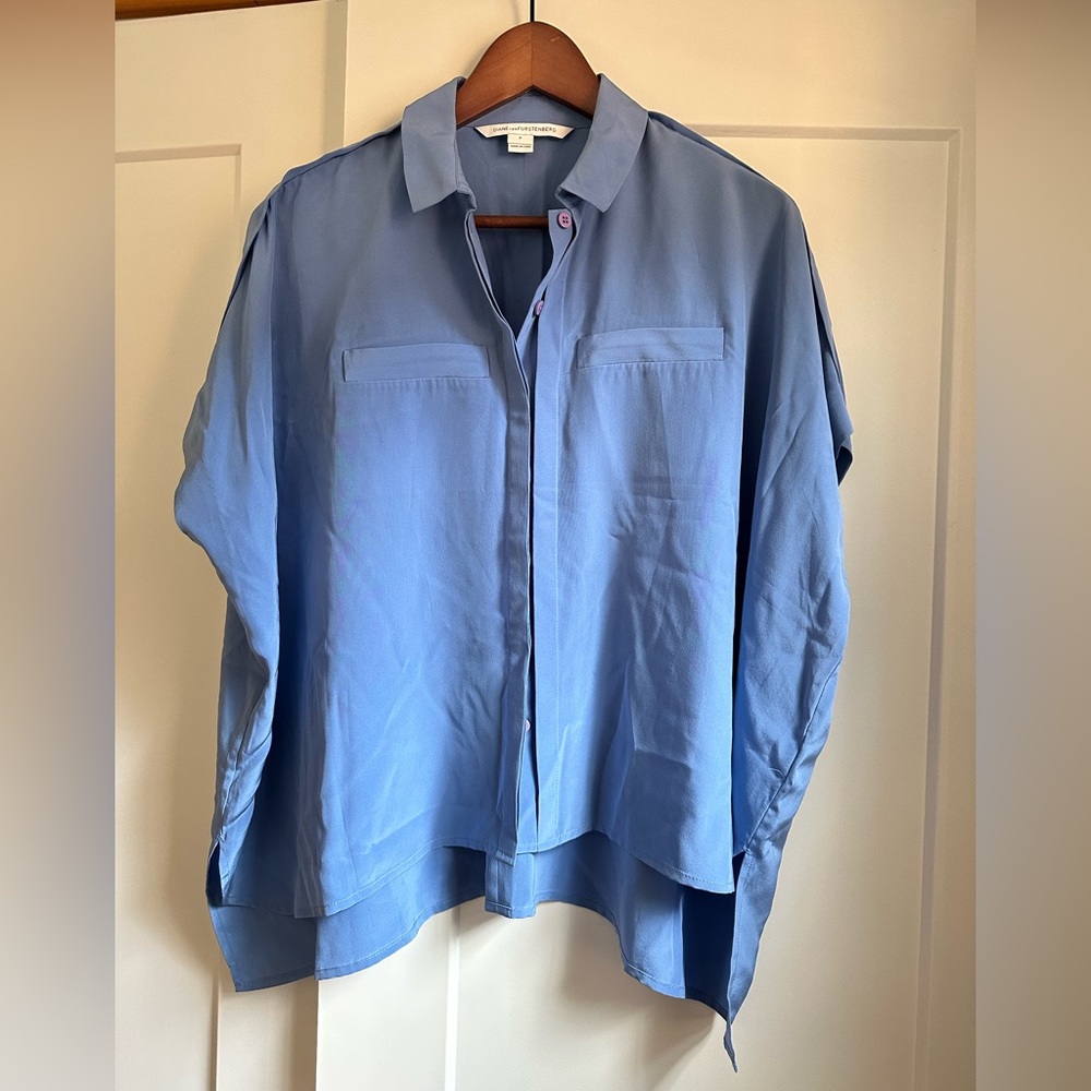 Diane Von Furstenberg Blue Silk Blouse XS P